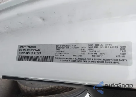 2025 Ram Promaster 2500 Tradesman High Roof 159 Wb W/Pass Seat z USA, uszkodzony, nr VIN 3C6LRVDG9SE504426
